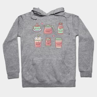 Cute Hot Coffee Iced Coffee Doodles Hoodie